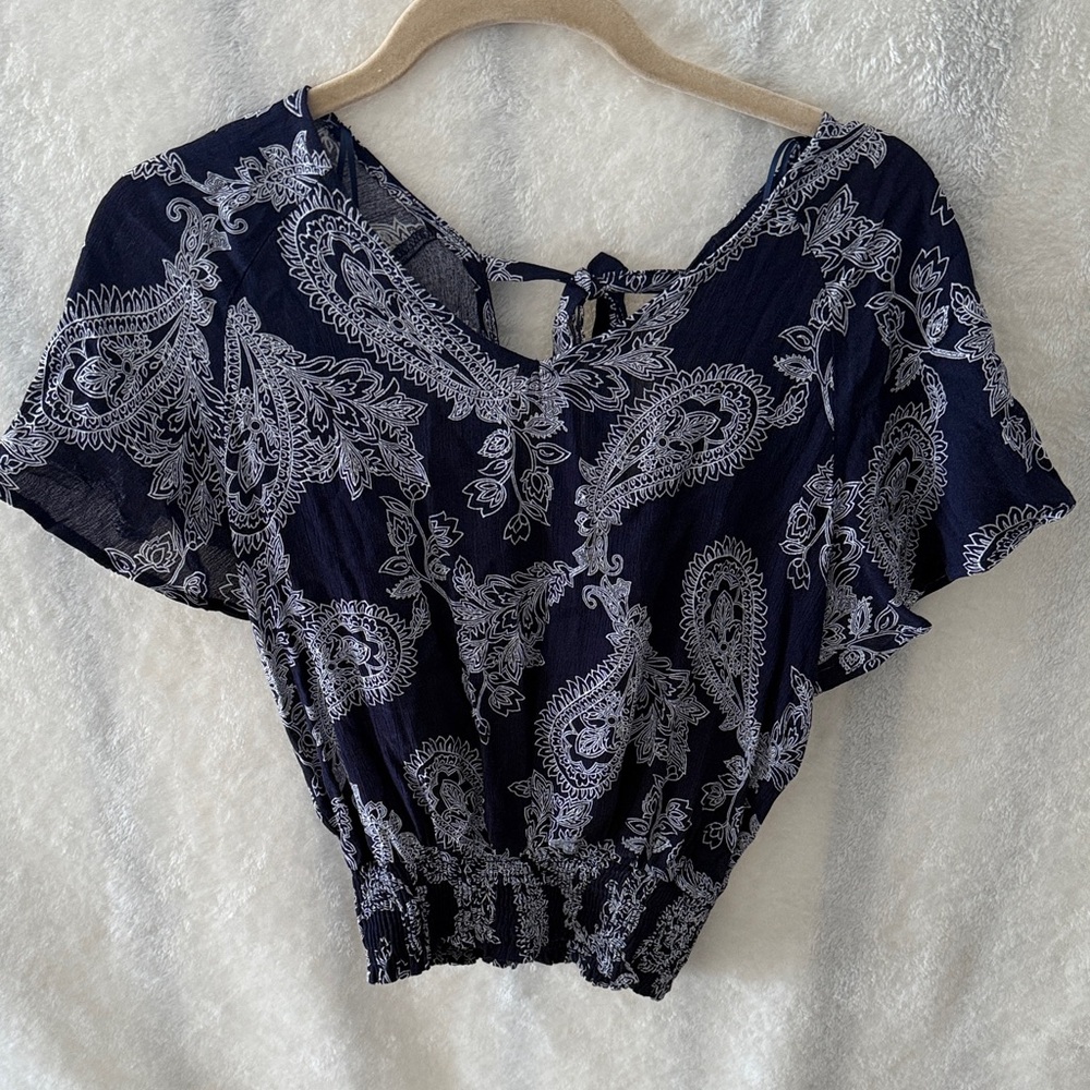 Paper Crane Navy and White Paisley Blouse